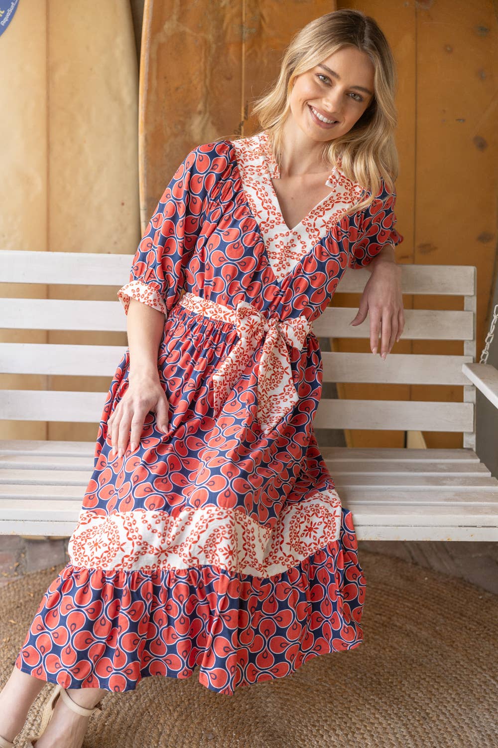 Mixed Print Waist Tie Dress