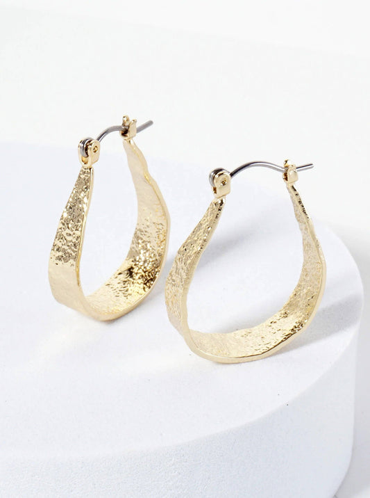 28mm 14K-Gold-Dipped Shimmer-Texture Tapered Teardrop Latch-Back Hoop Earrings