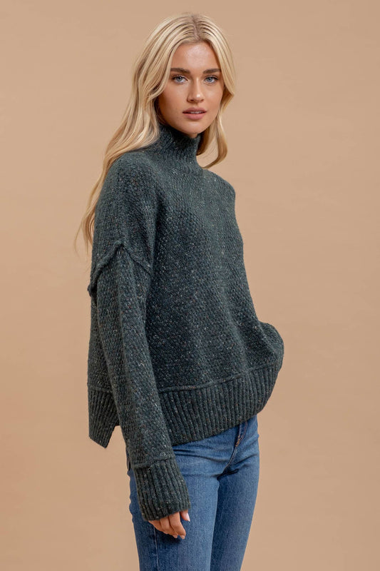WOOL BLEND MOCK NECK LONG SLEEVE SWEATER