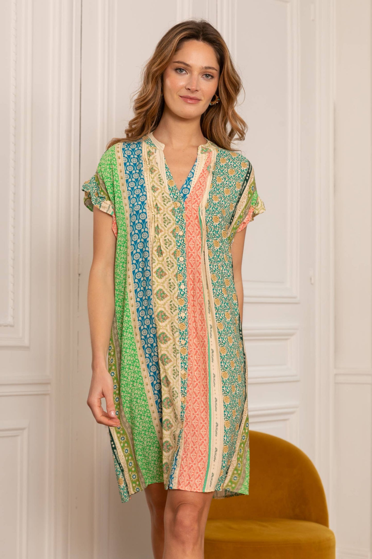 Ethnic printed V-neck shirt blouse.