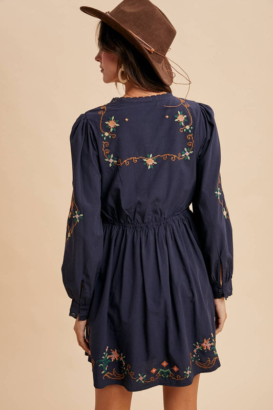 EMBROIDERED COTTON MINI DRESS