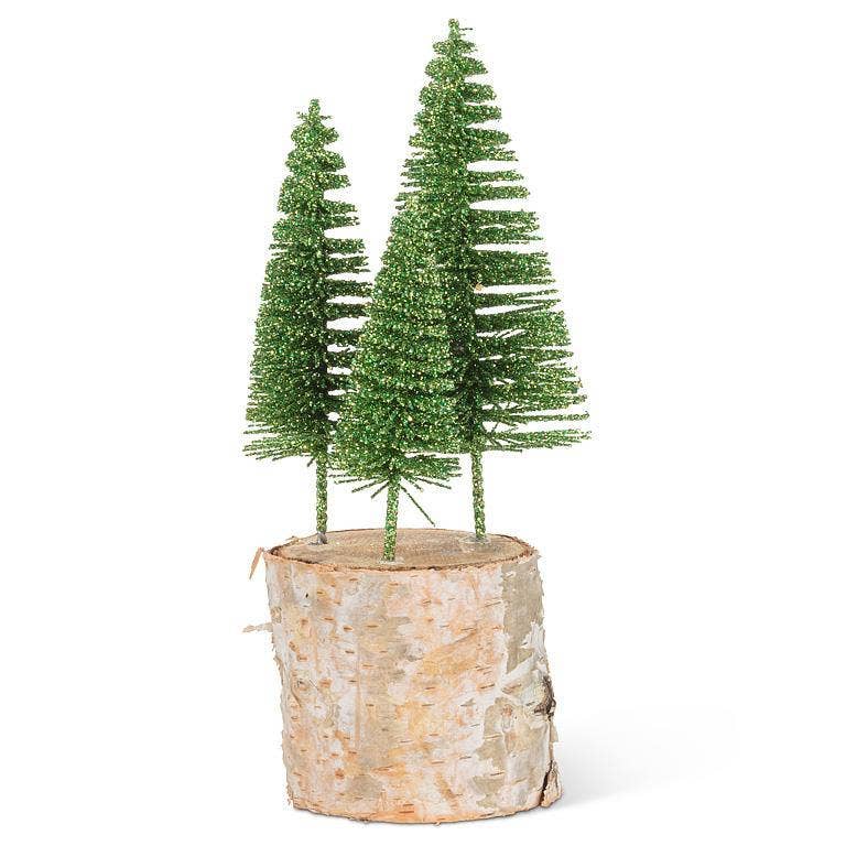 Green Glitter Brush Tree Trio