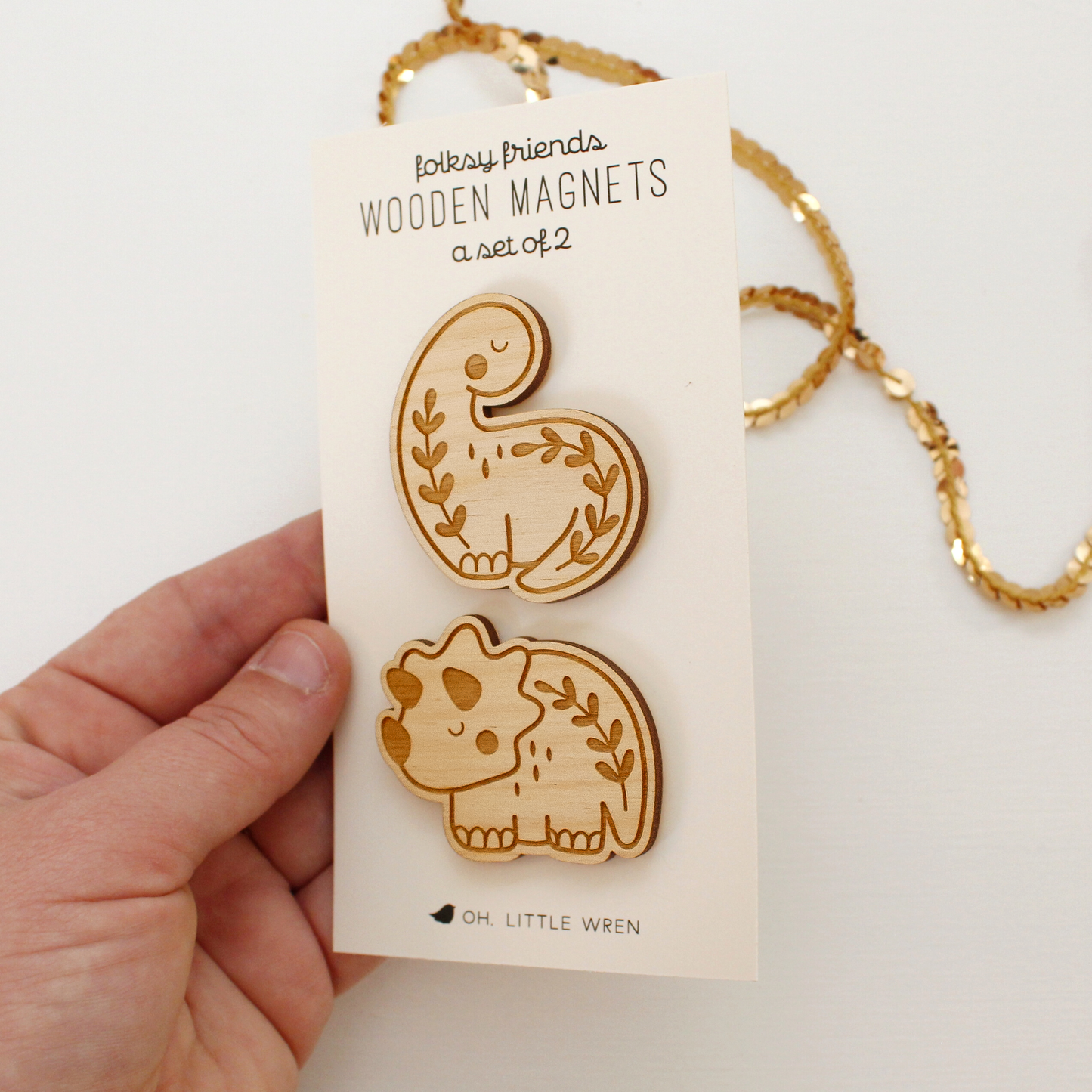 Wood Dinosaur Magnet Pair | Cute Gift Item