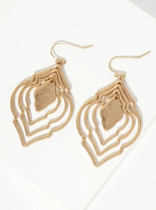 Metal Four Layered Quatrefoil Dangle Drop Earrings