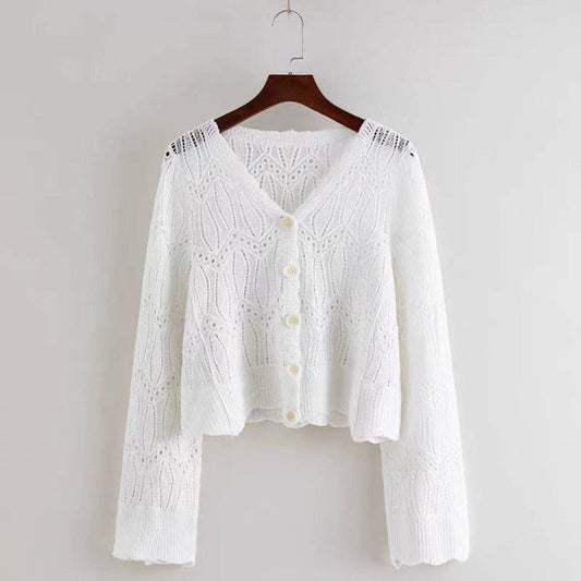 Hollow-Out Long Sleeve Knit Cardigan