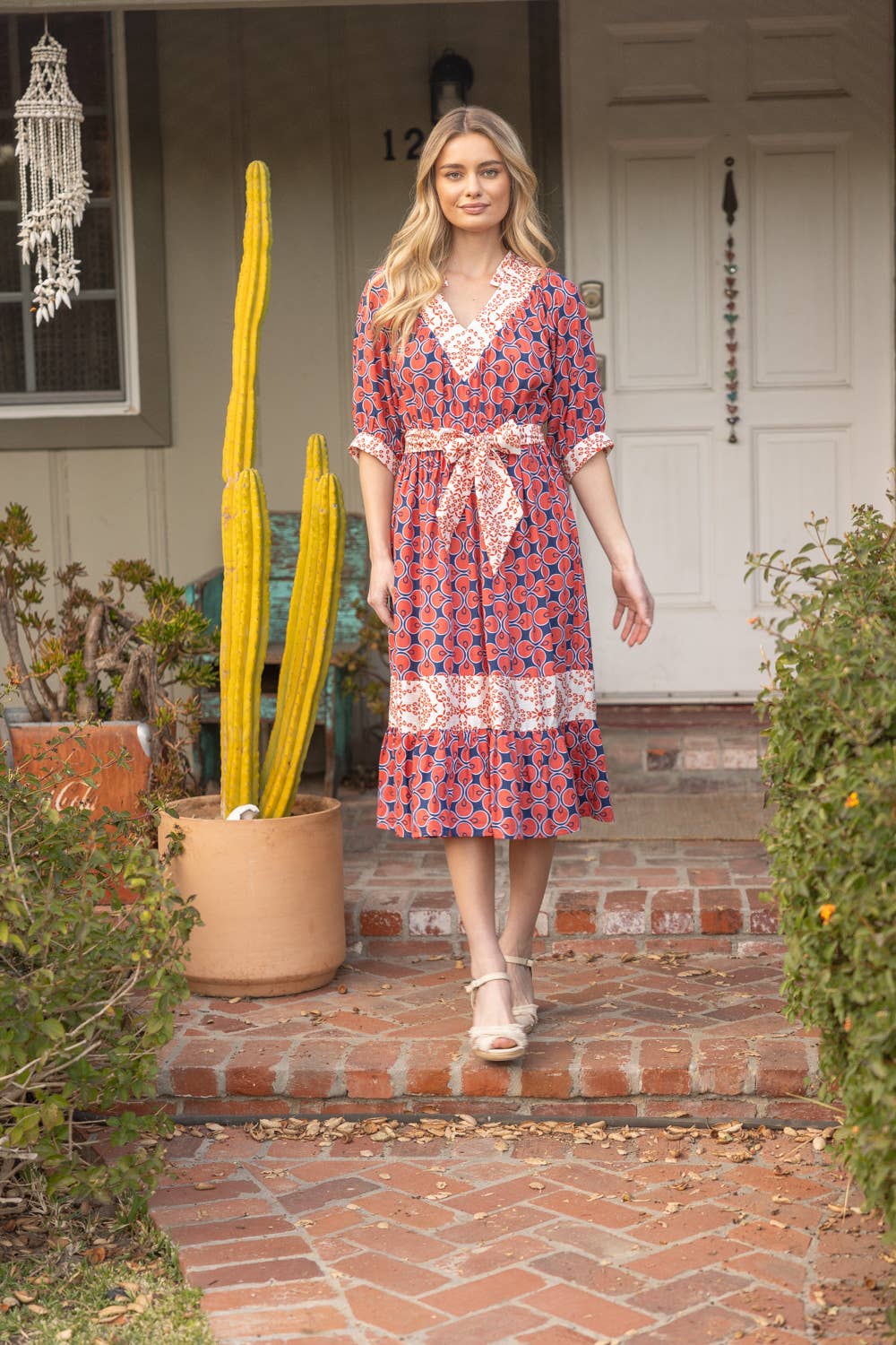 Mixed Print Waist Tie Dress