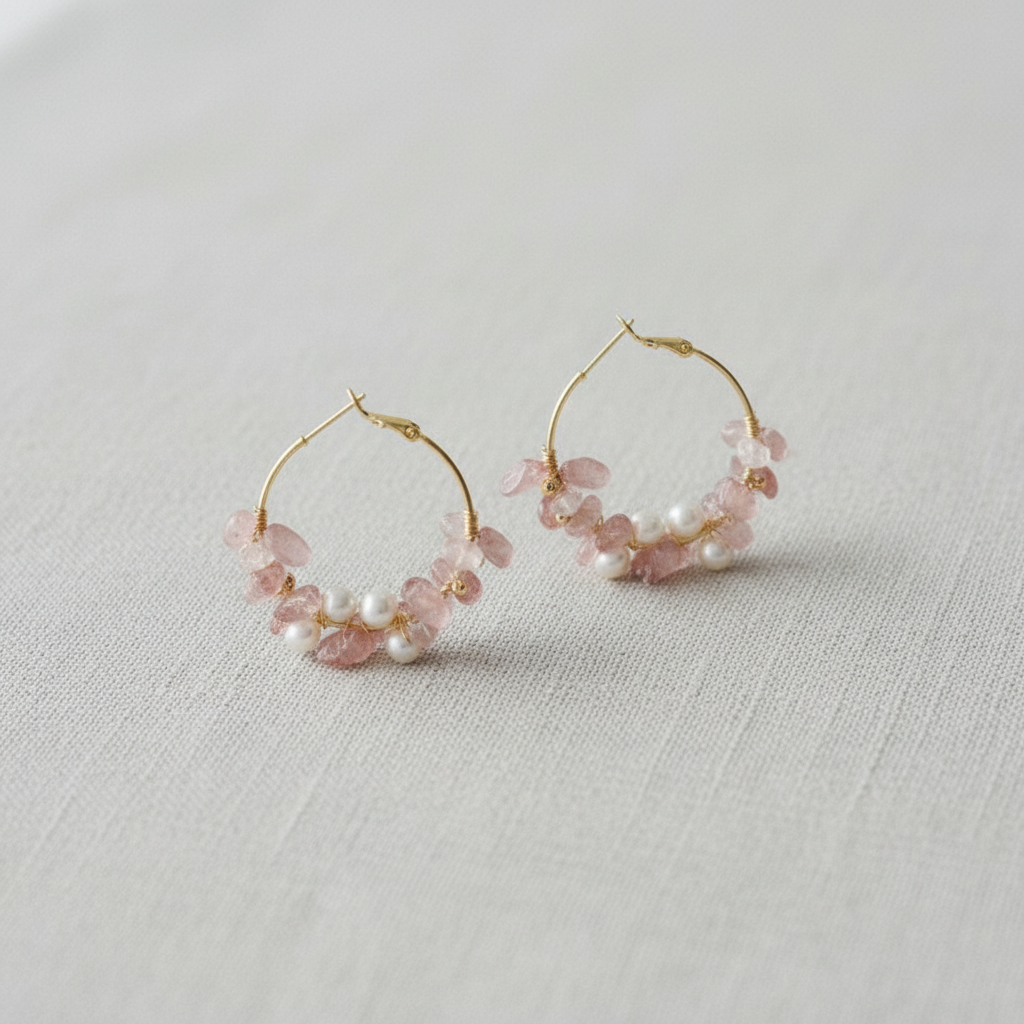 Strawberry Quartz and Pearl Earrings