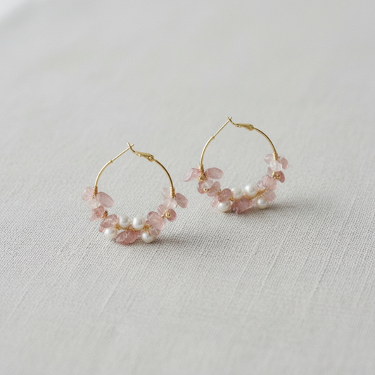 Strawberry Quartz and Pearl Earrings