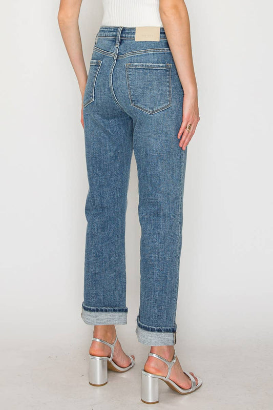 TUMMY CONTROL HIGH RISE STRETCH STRAIGHT W/ SINGLE CUFF JEAN