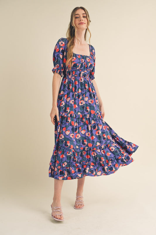 Floral Print Puff Sleeve maxi Dress