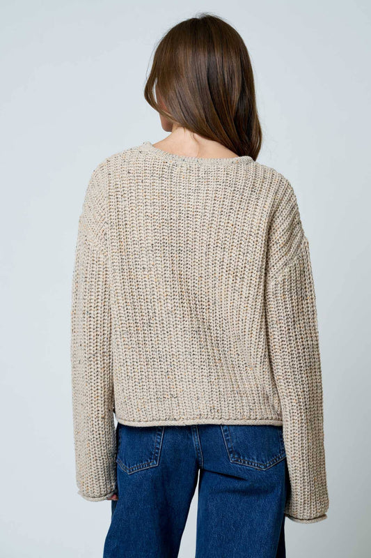 MARLED BUTTON DOWN RAW EDGE CHUNKY KNIT CARDIGAN