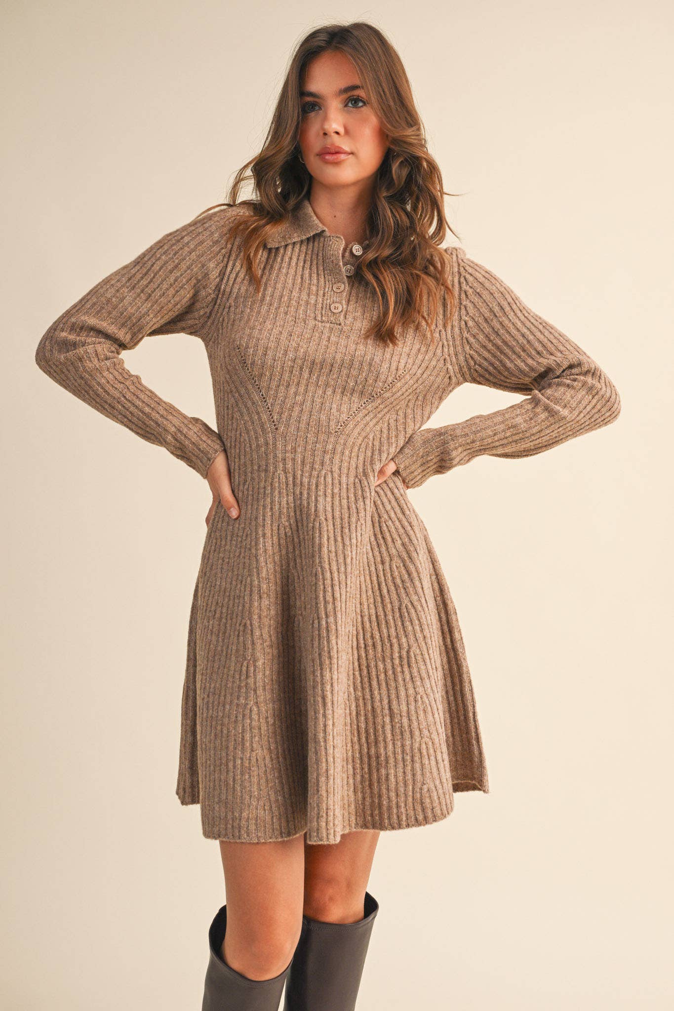 RIBBED SWEATER FLARED MINI DRESS
