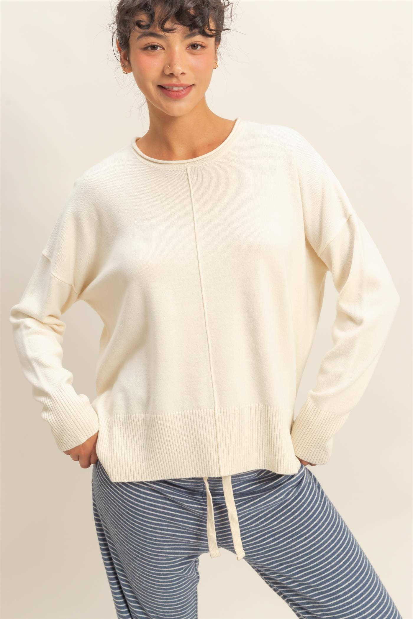 Round Roll Neck Drop Shoulder Sweater