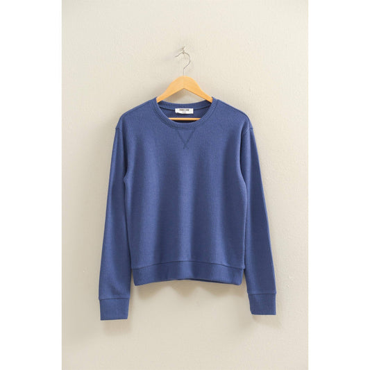 Brushed Waffle Crew Neck Long Sleeve Top