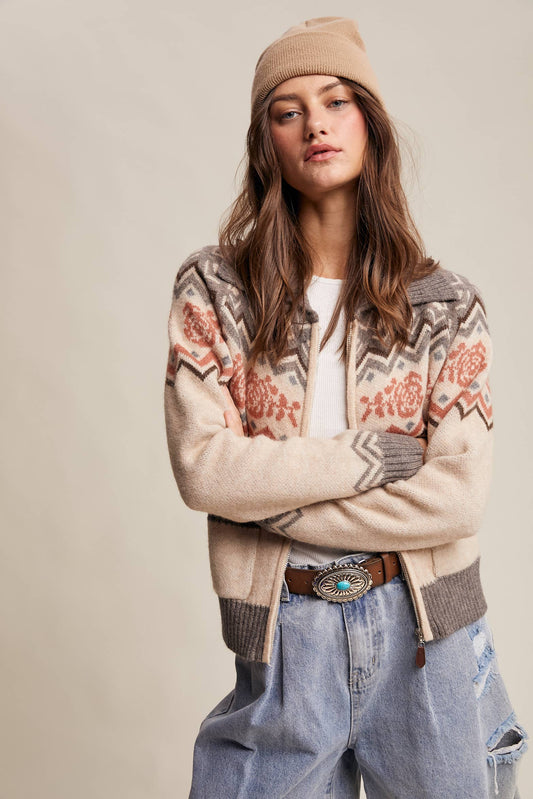 Retro Knit Zip-Up Cardigan