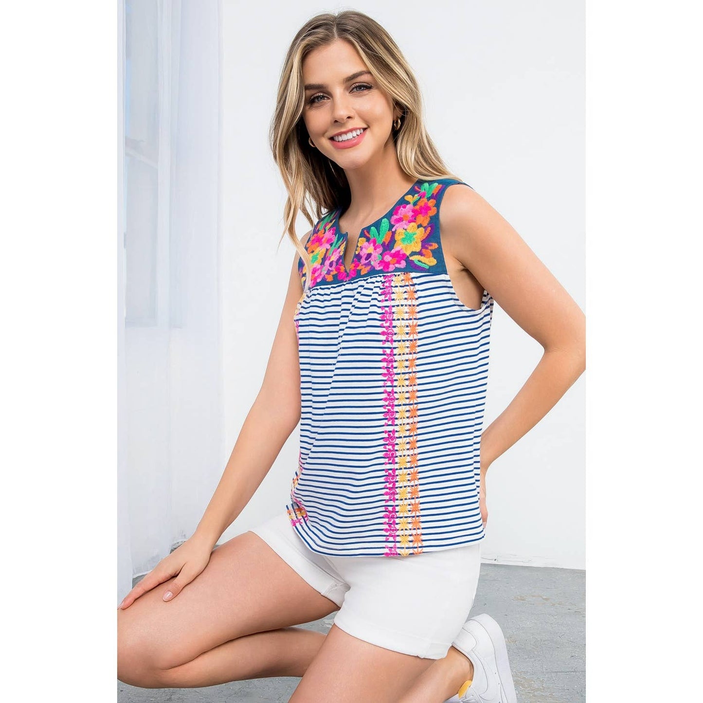 Stripe Embroidered Top