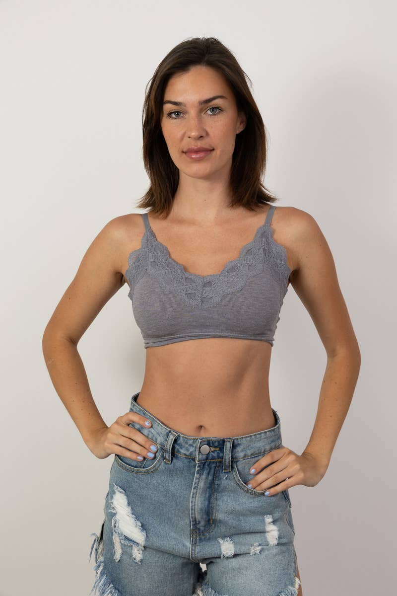 Ultra Soft Lace Trim Ribbed Padded Seamless Bralette