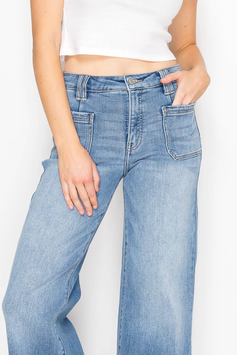 ECO FRIENDLY FABRIC HIGH RISE SLIM PALAZZO JEANS