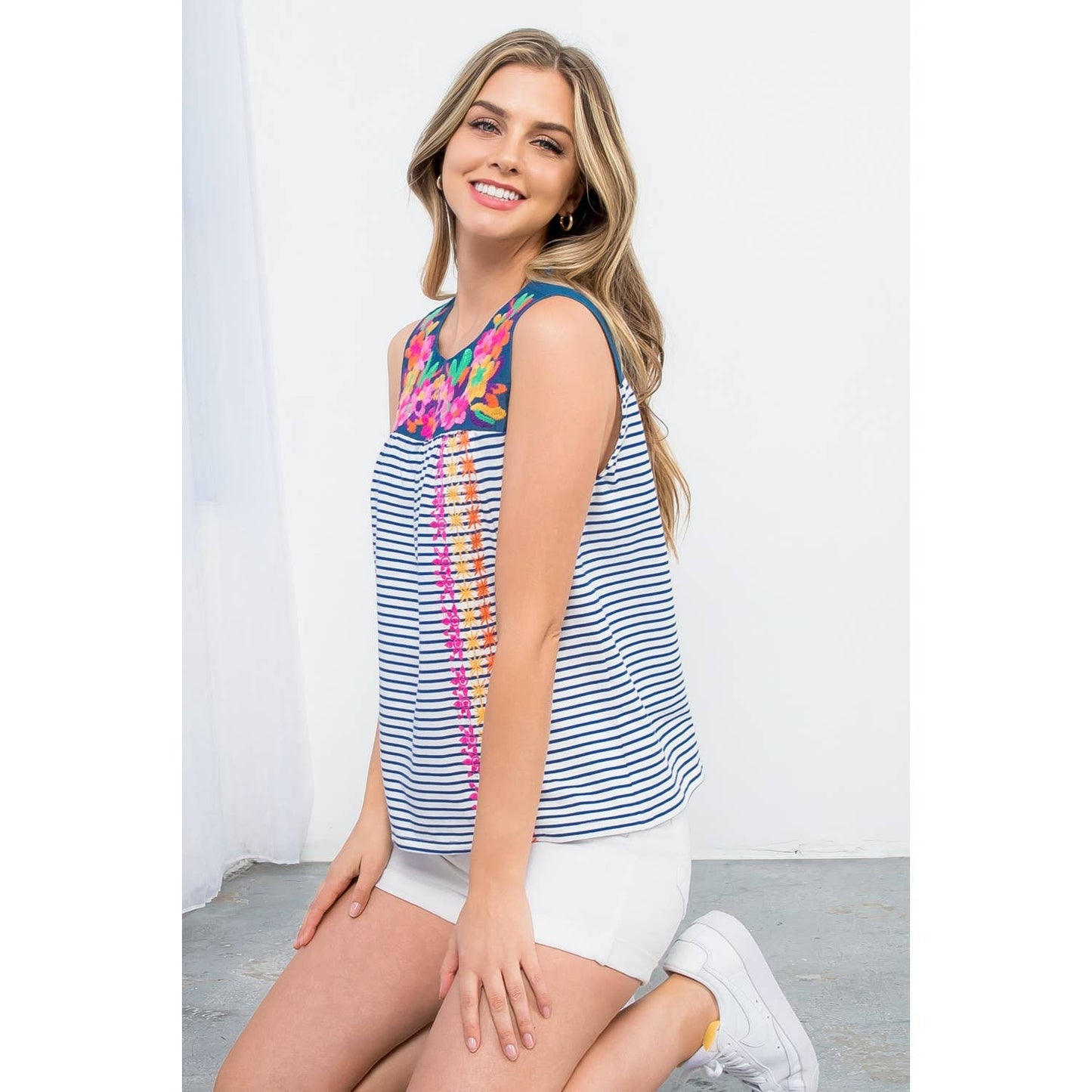 Stripe Embroidered Top