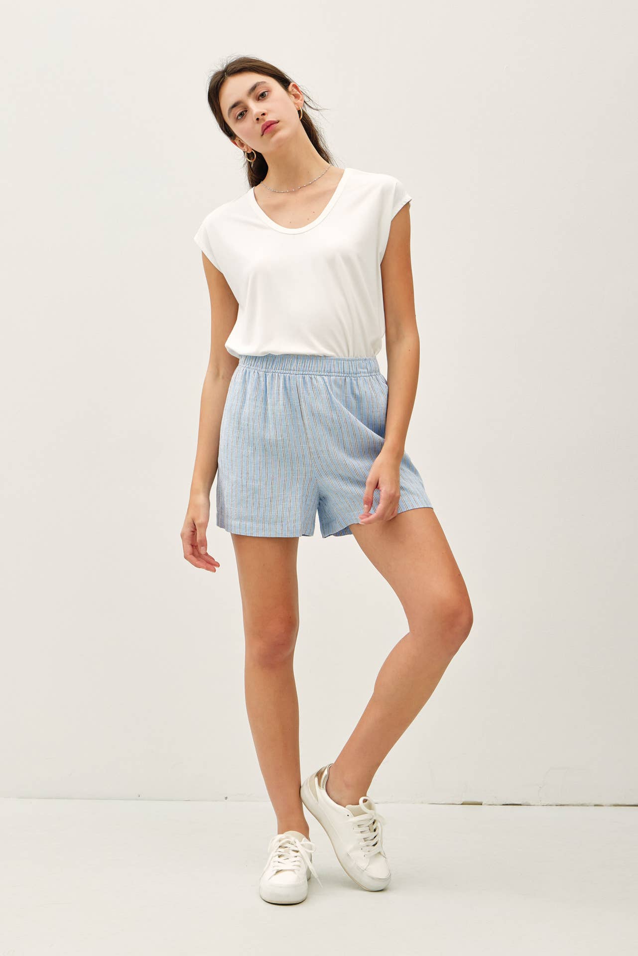 STRIPED BREEZY SHORTS WITH ELASTIC WAIST