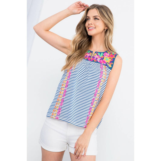 Stripe Embroidered Top