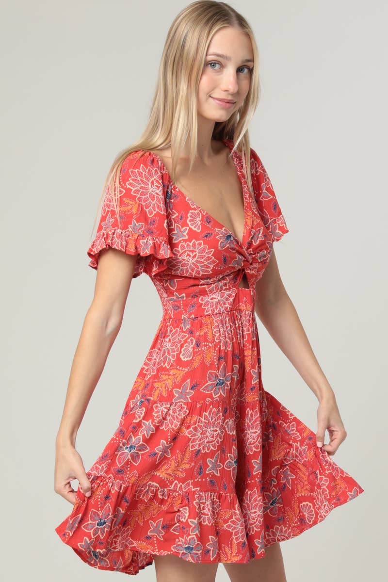 V NECK TWIST FRONT DRESS