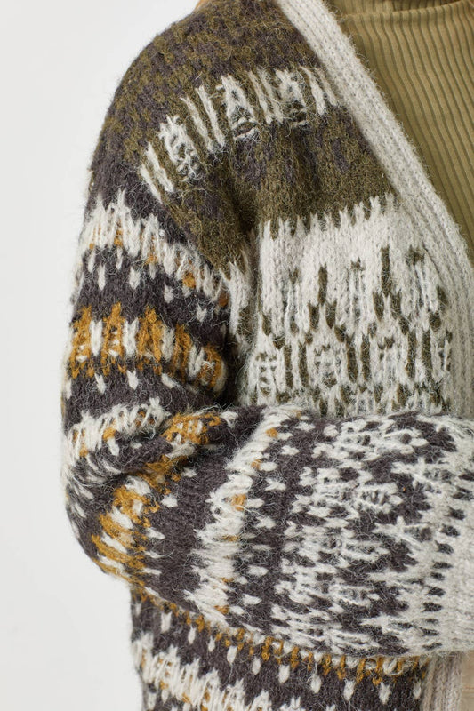 Mixed Pattern Open Cardigan