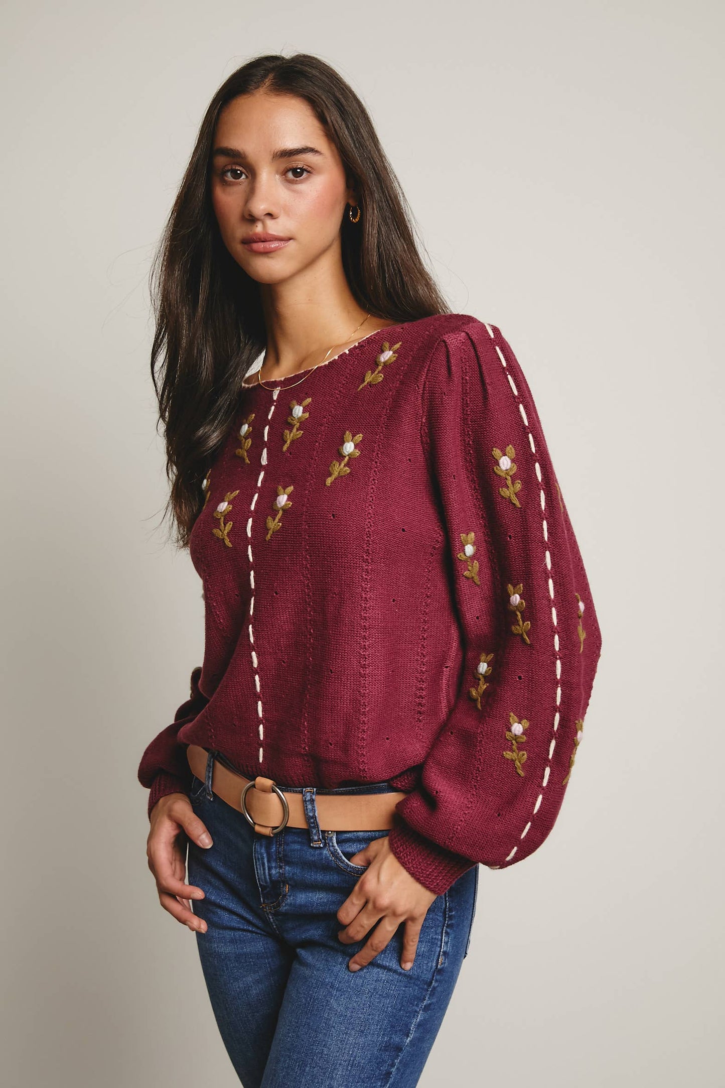 Embroidered Blossom Knit Sweater