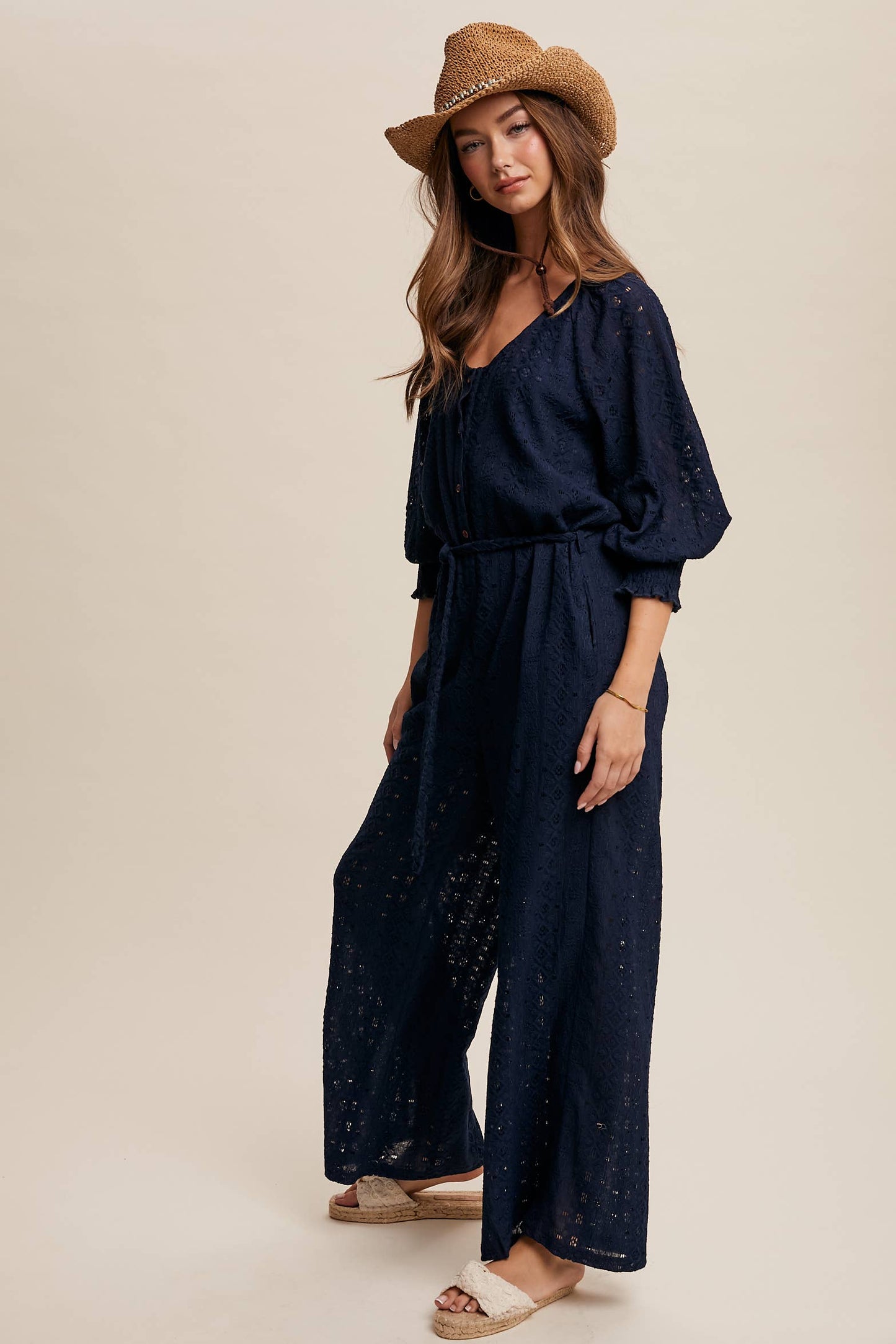 Eyelet Lace Wide Leg Jumpsuit
