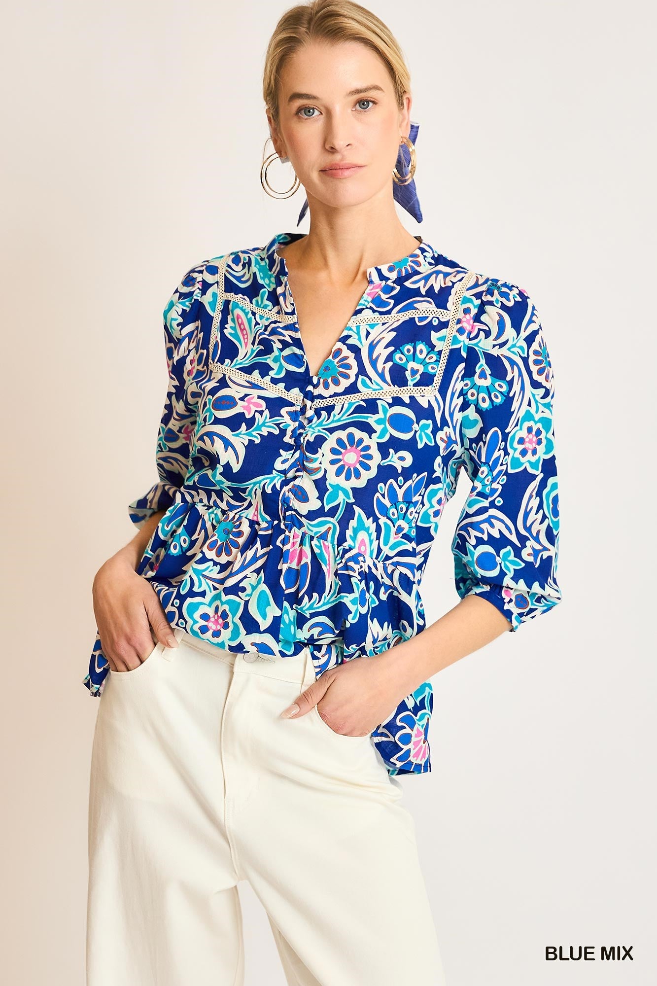 Boxy Cut Mixed Print Top