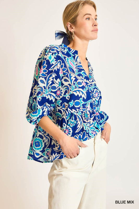 Boxy Cut Mixed Print Top