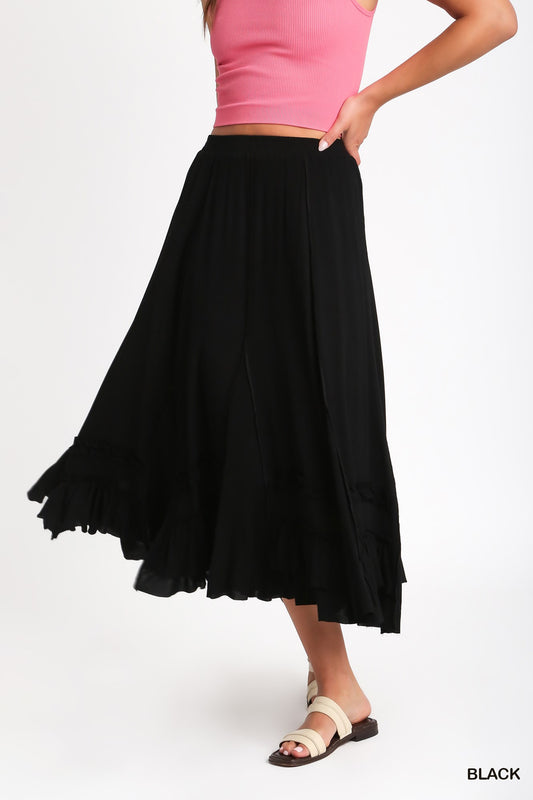 Ruffled Detail Midi Skirt