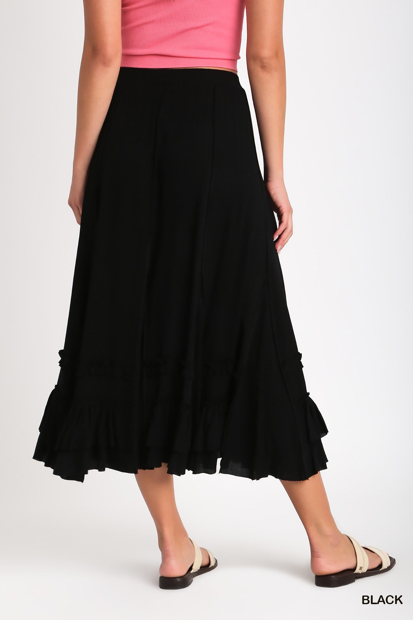 Ruffled Detail Midi Skirt