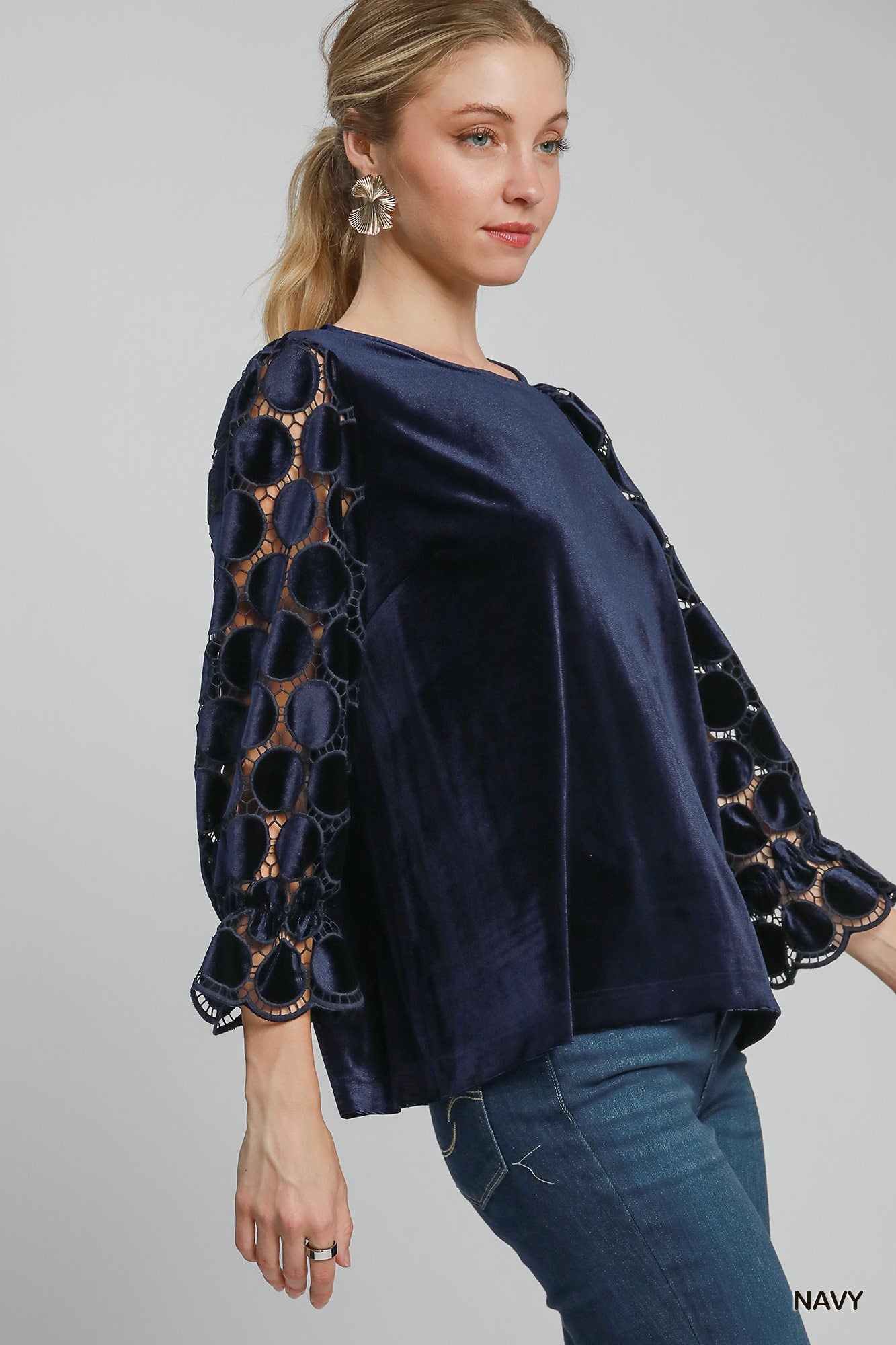 Lace Sleeve Velvet Top