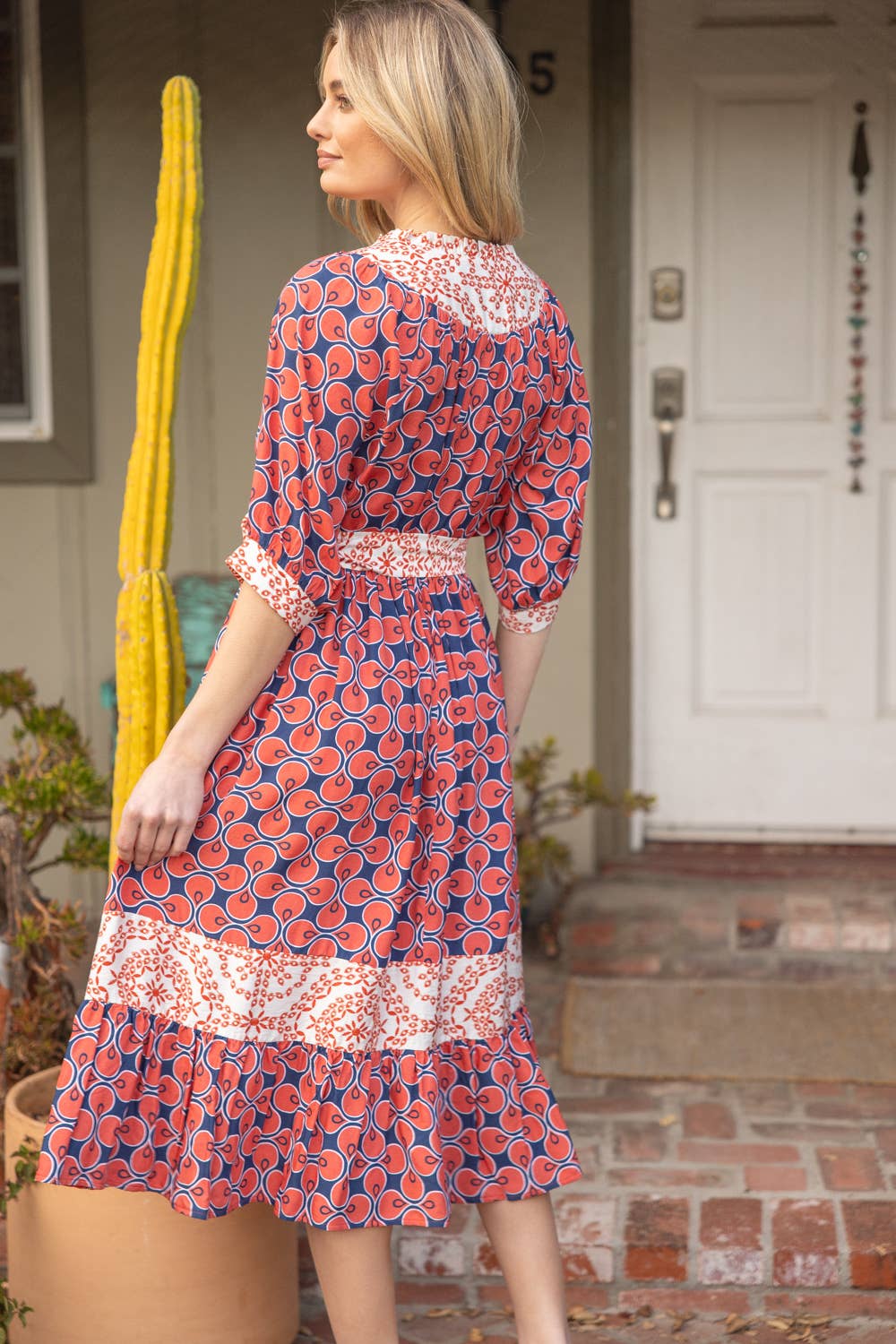 Mixed Print Waist Tie Dress