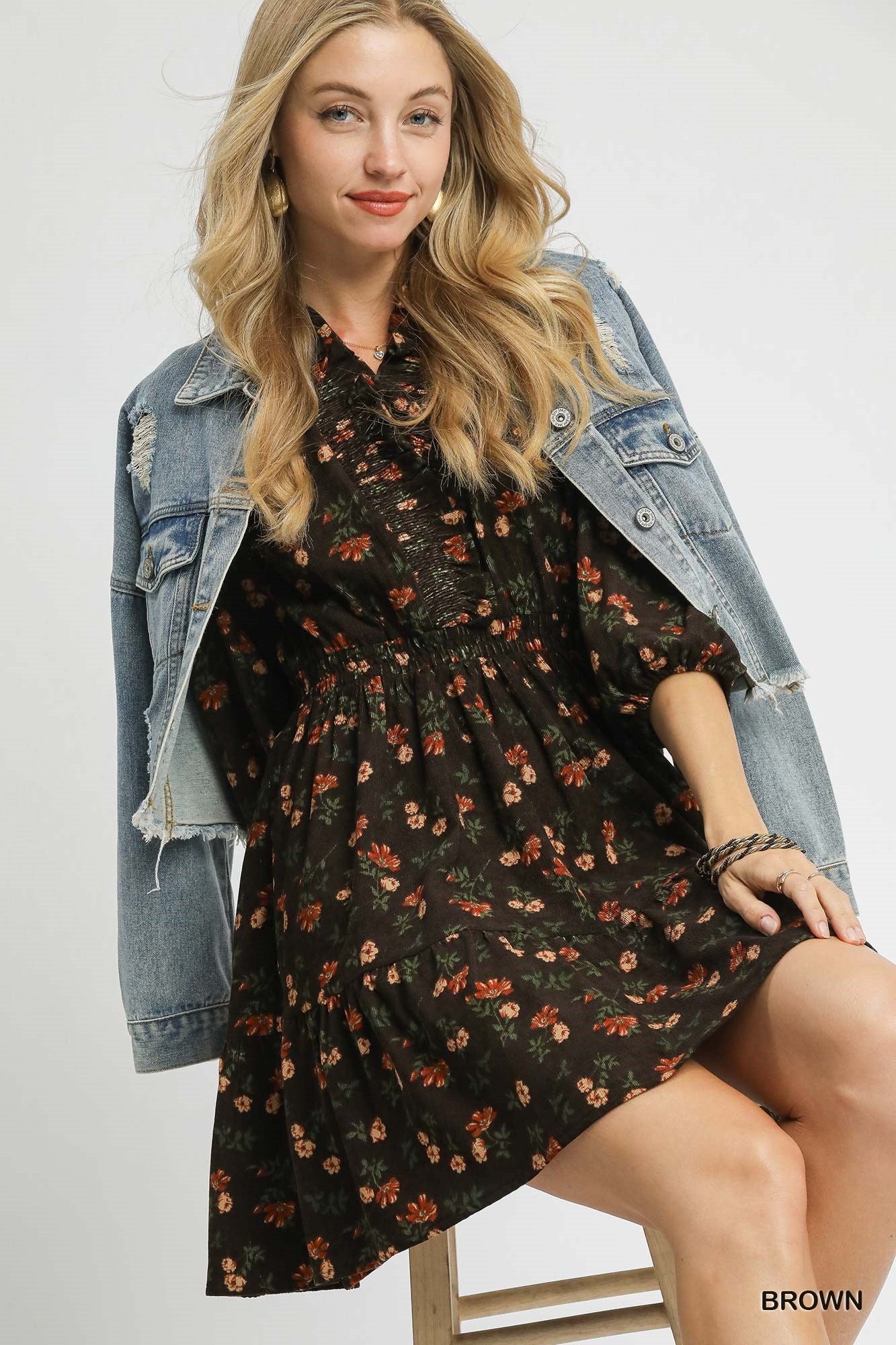 Fall Floral Corduroy Dress
