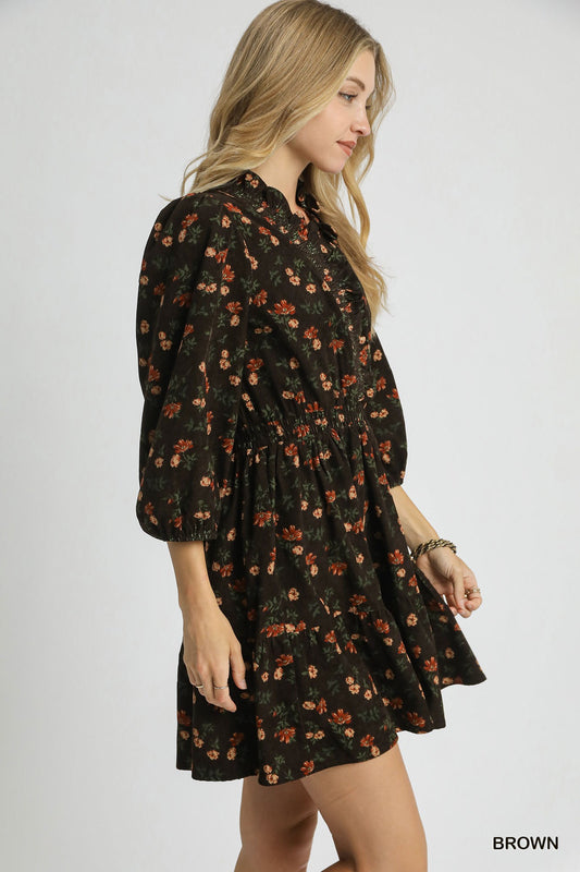 Fall Floral Corduroy Dress