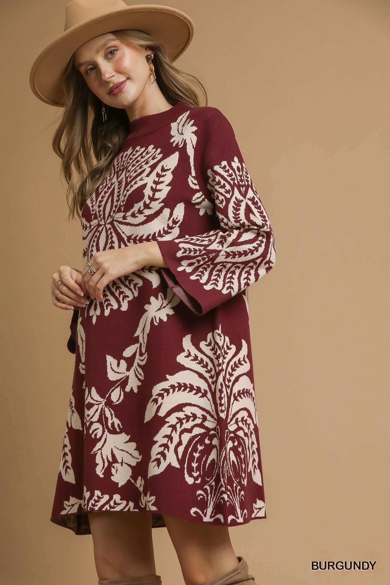 Mock Neck Bell Sleeve Sweater Dress