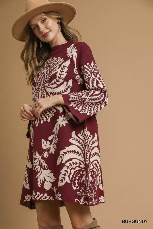 Mock Neck Bell Sleeve Sweater Dress