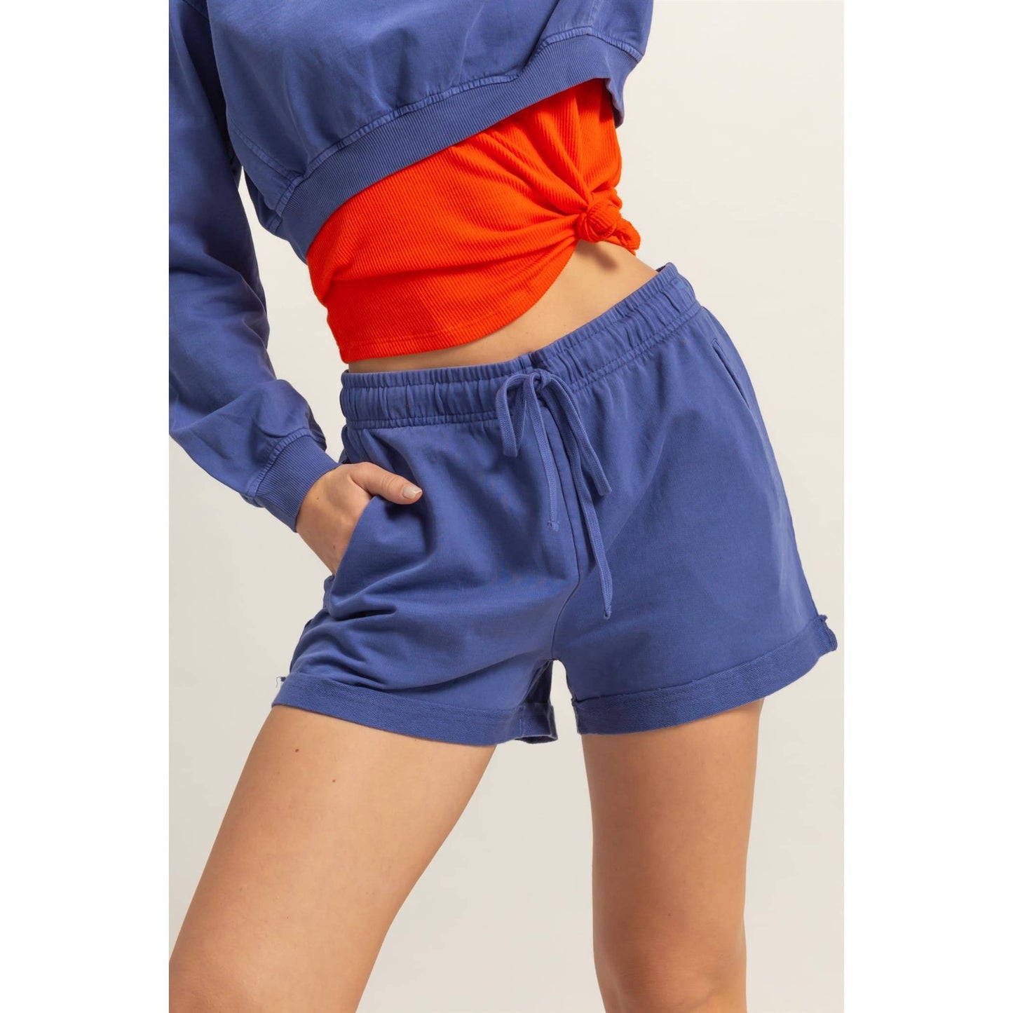 Pigment Dyed Raw Edge Detail Shorts