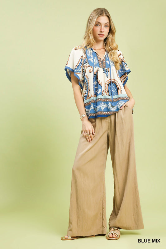 Mix Paisley Border Print Top