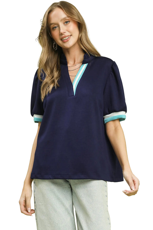 Lux Knit Contrast Trim Top