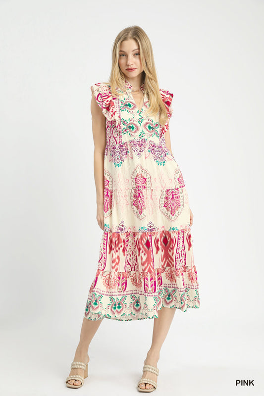 Boho Border Print Midi Dress