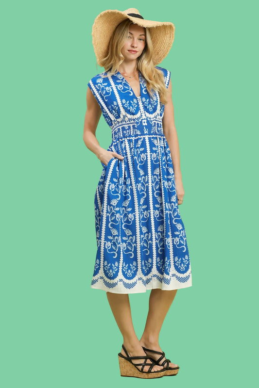 Sleeveless Smocked Midi Dress