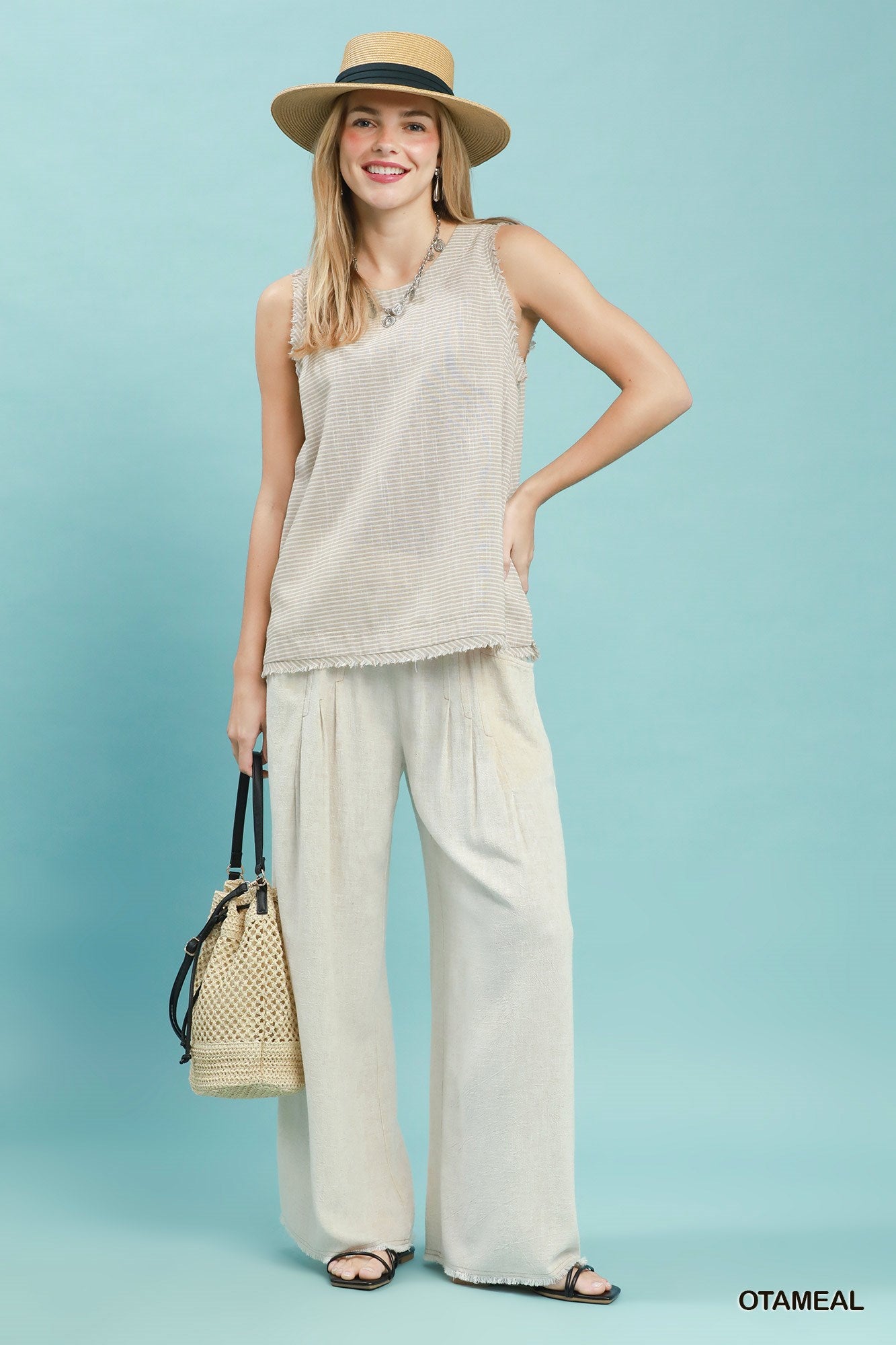 Linen Blend Wide Leg Pant