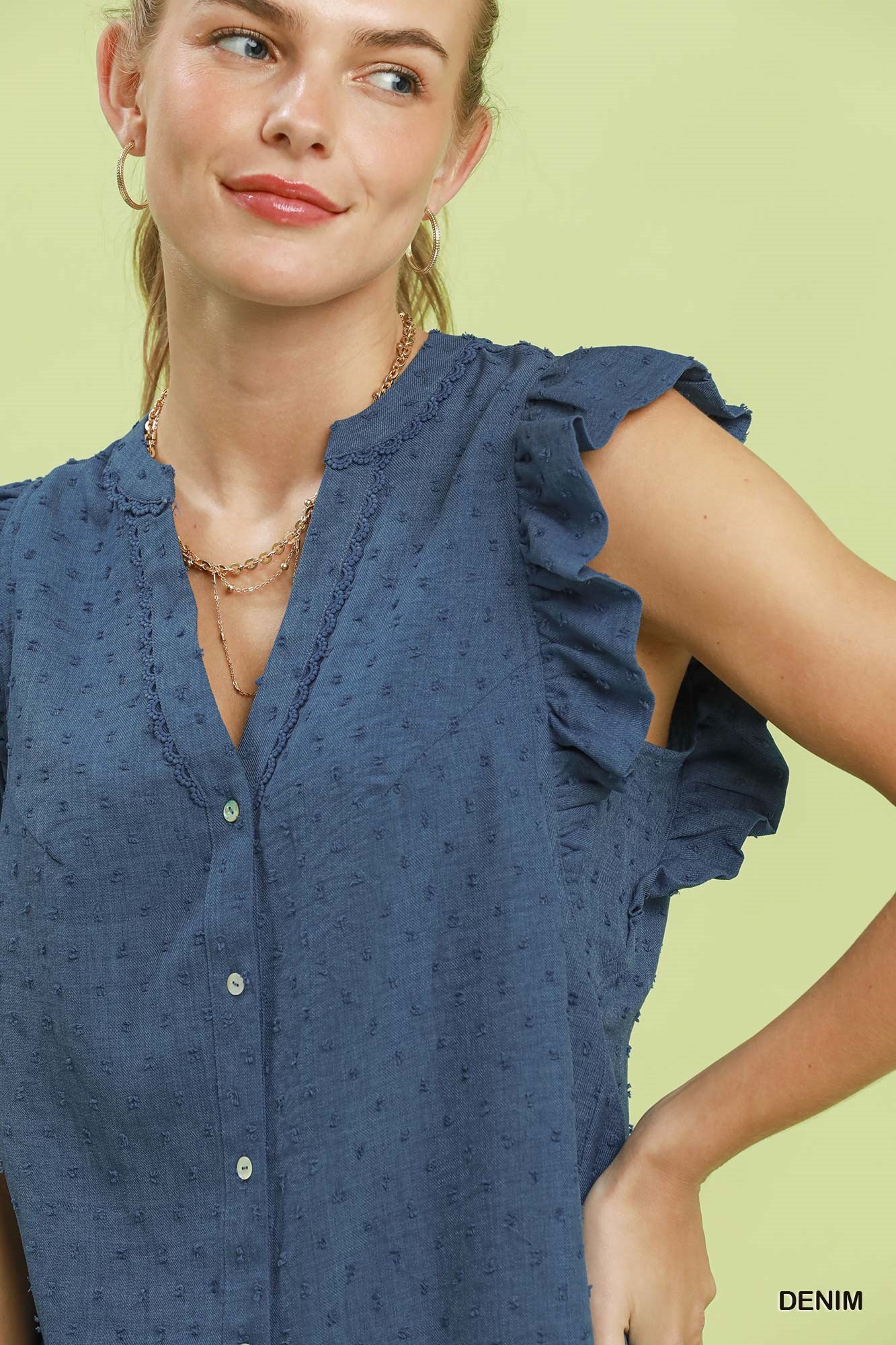 Swiss Dot Ruffle Sleeve Top