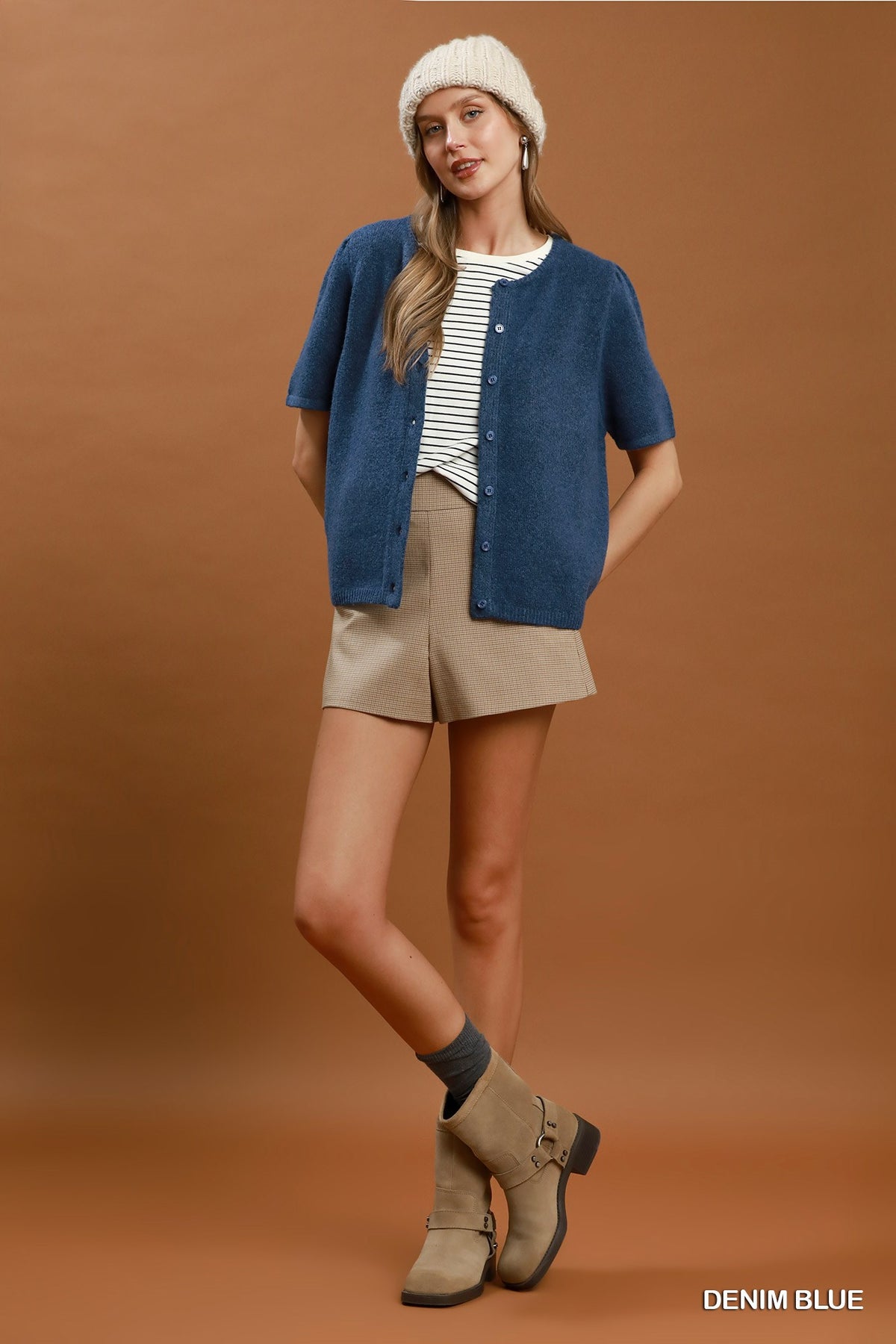 Knit Short Sleeve Button Down Cardigan