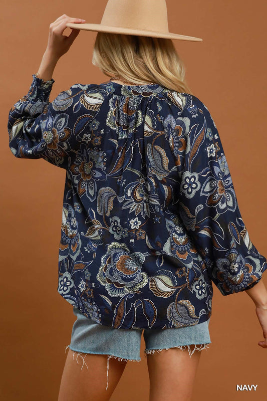 Floral Print Long Sleeve Blouse
