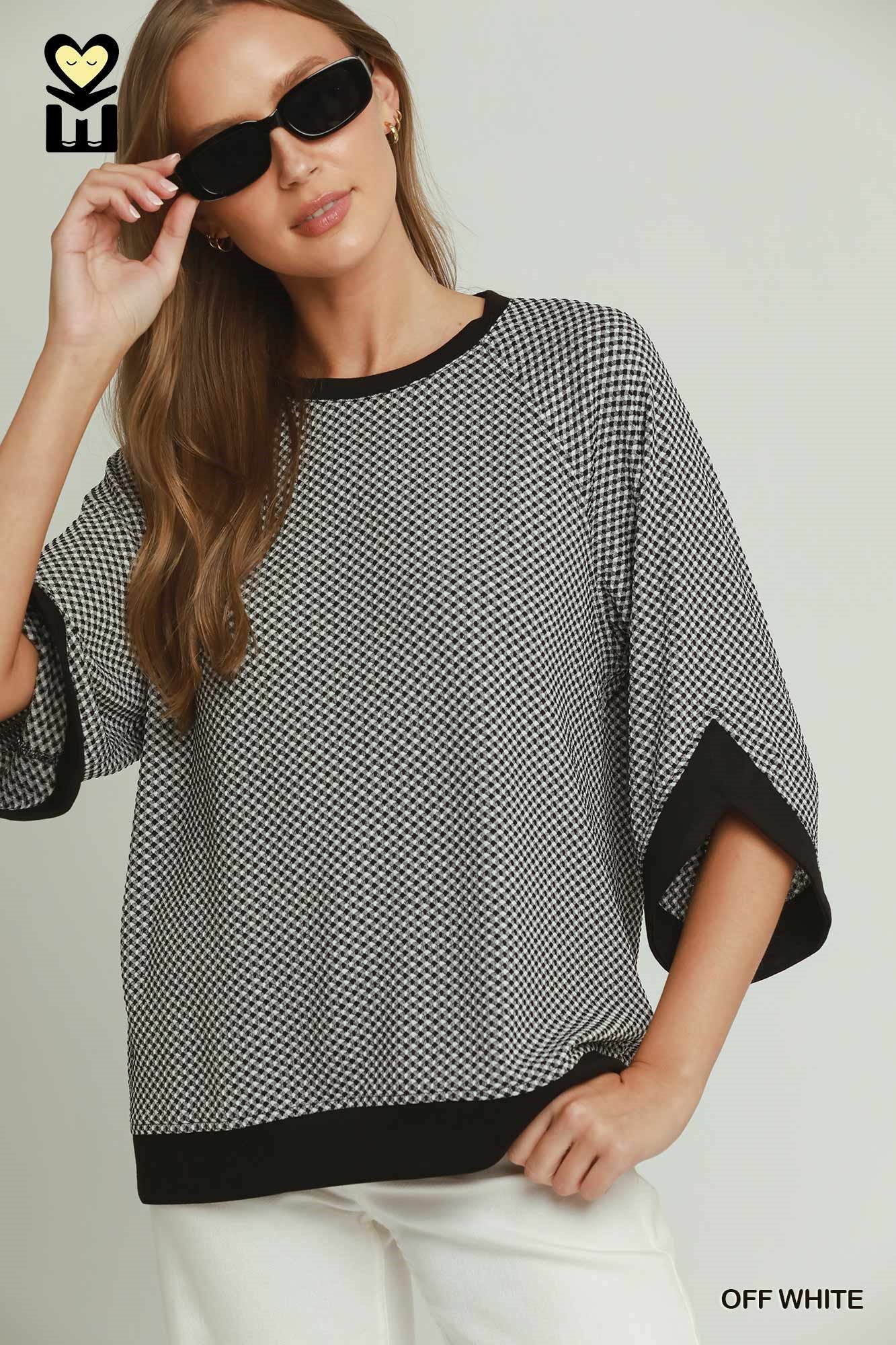 Textured Print Raglan Sleeve Top