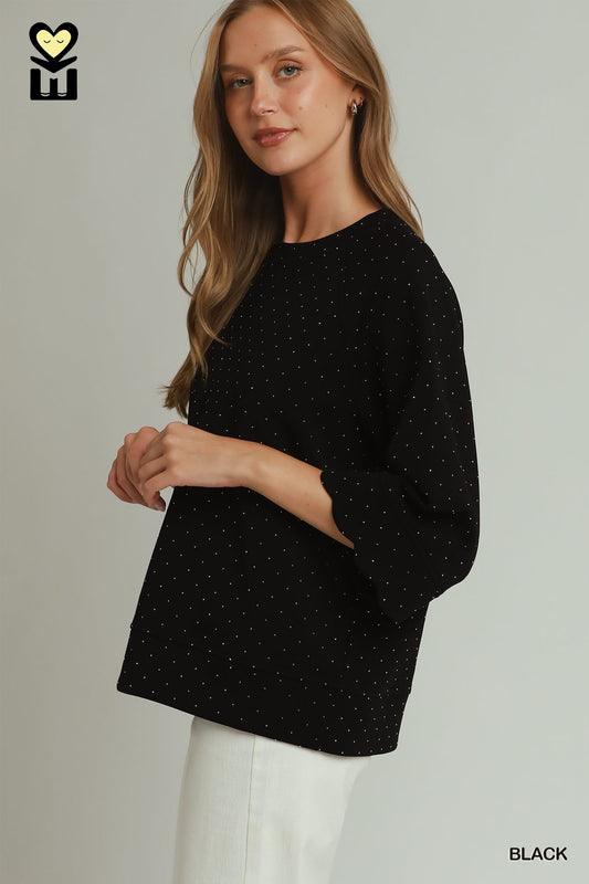 Bling Beaded Scallop Sleeve Top